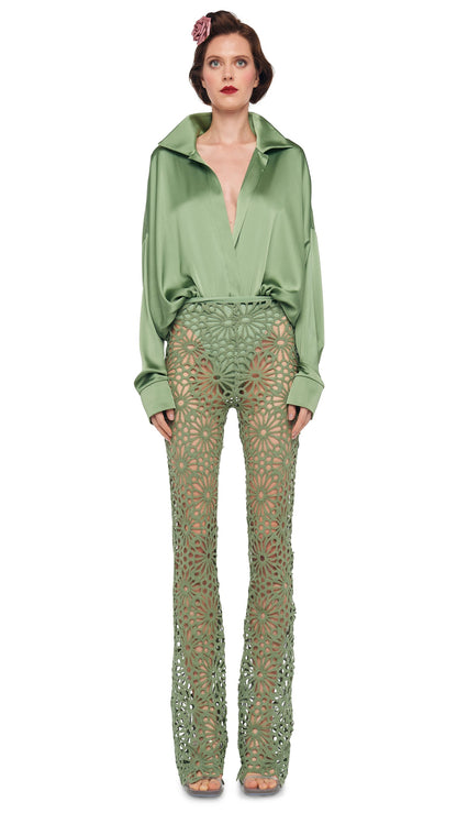 SUPER OS BF NK SHIRT BODYSUIT Vintage Green | Norma Kamali Women
