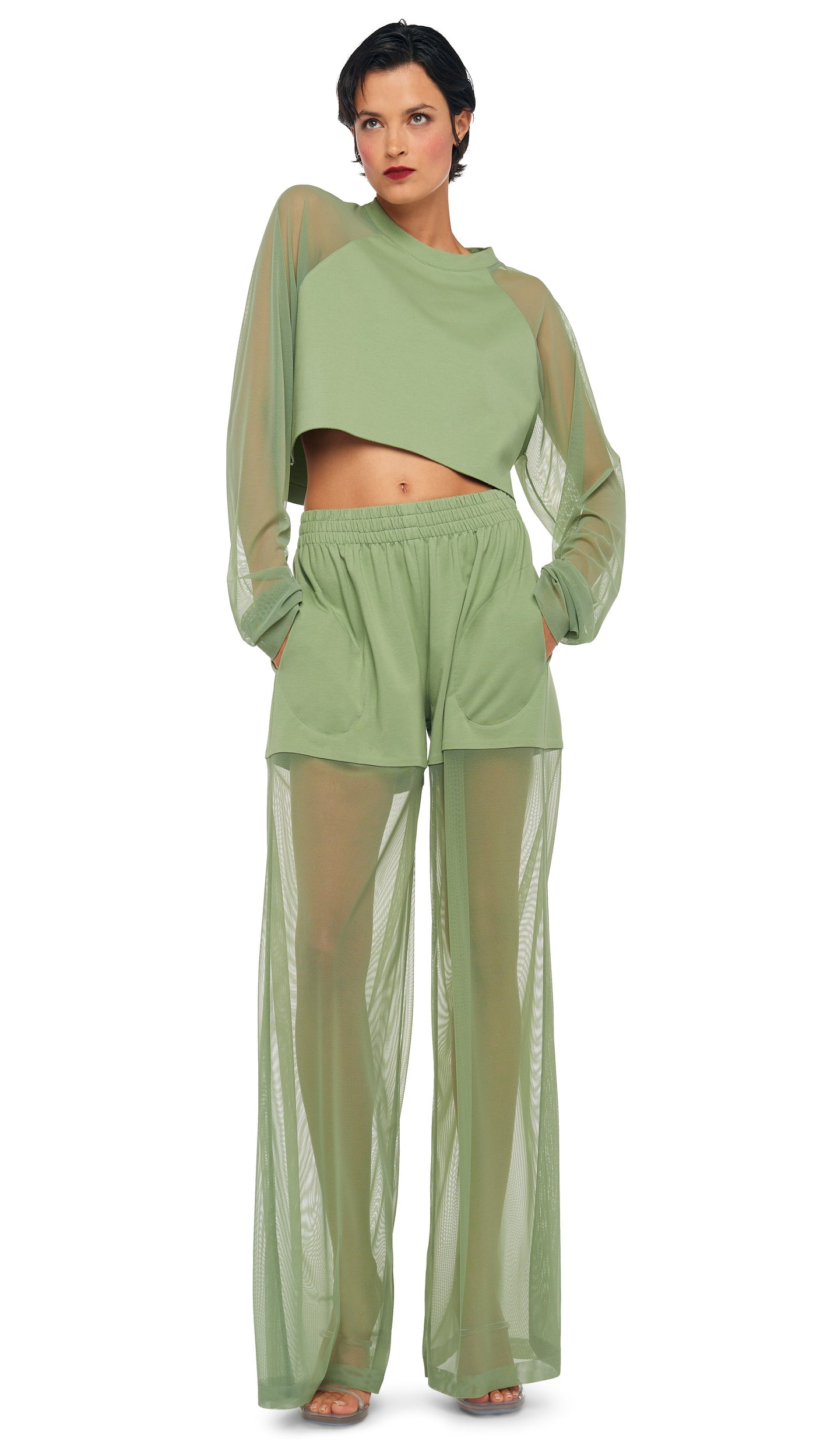 BF ELEPHANT SWEATPANT W/ MESH Vintage Green | Norma Kamali Women