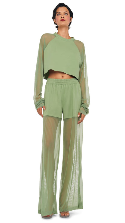 BF ELEPHANT SWEATPANT W/ MESH Vintage Green | Norma Kamali Women