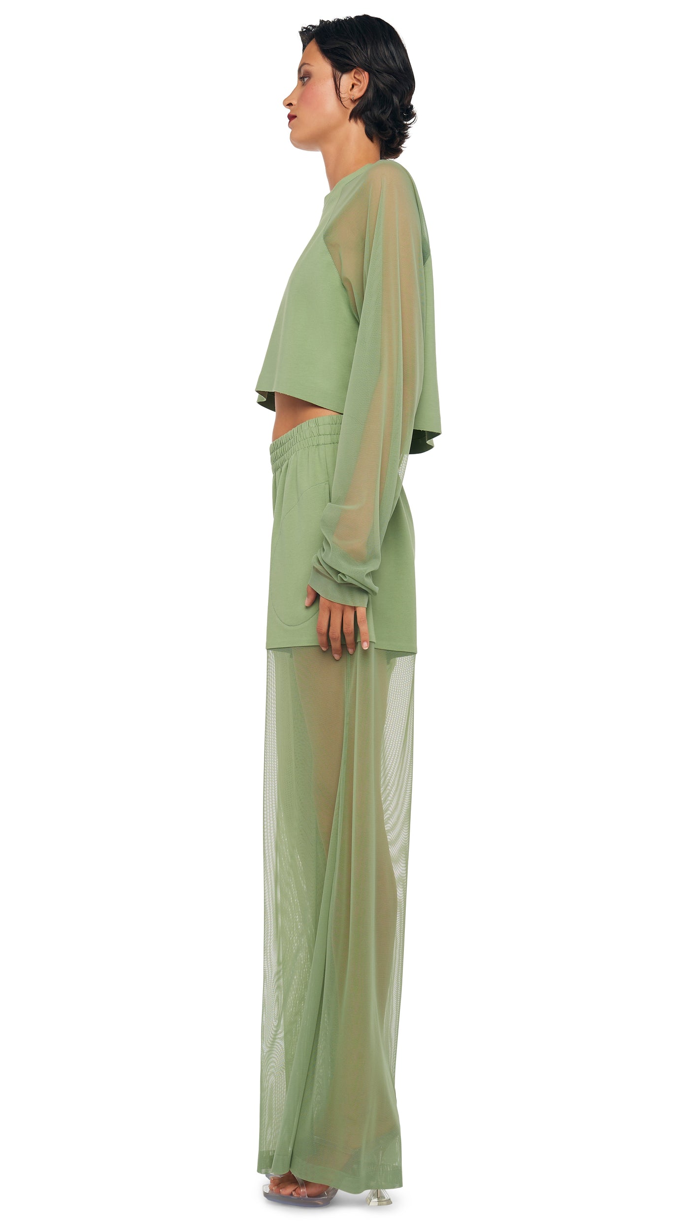 BF ELEPHANT SWEATPANT W/ MESH Vintage Green | Norma Kamali Women