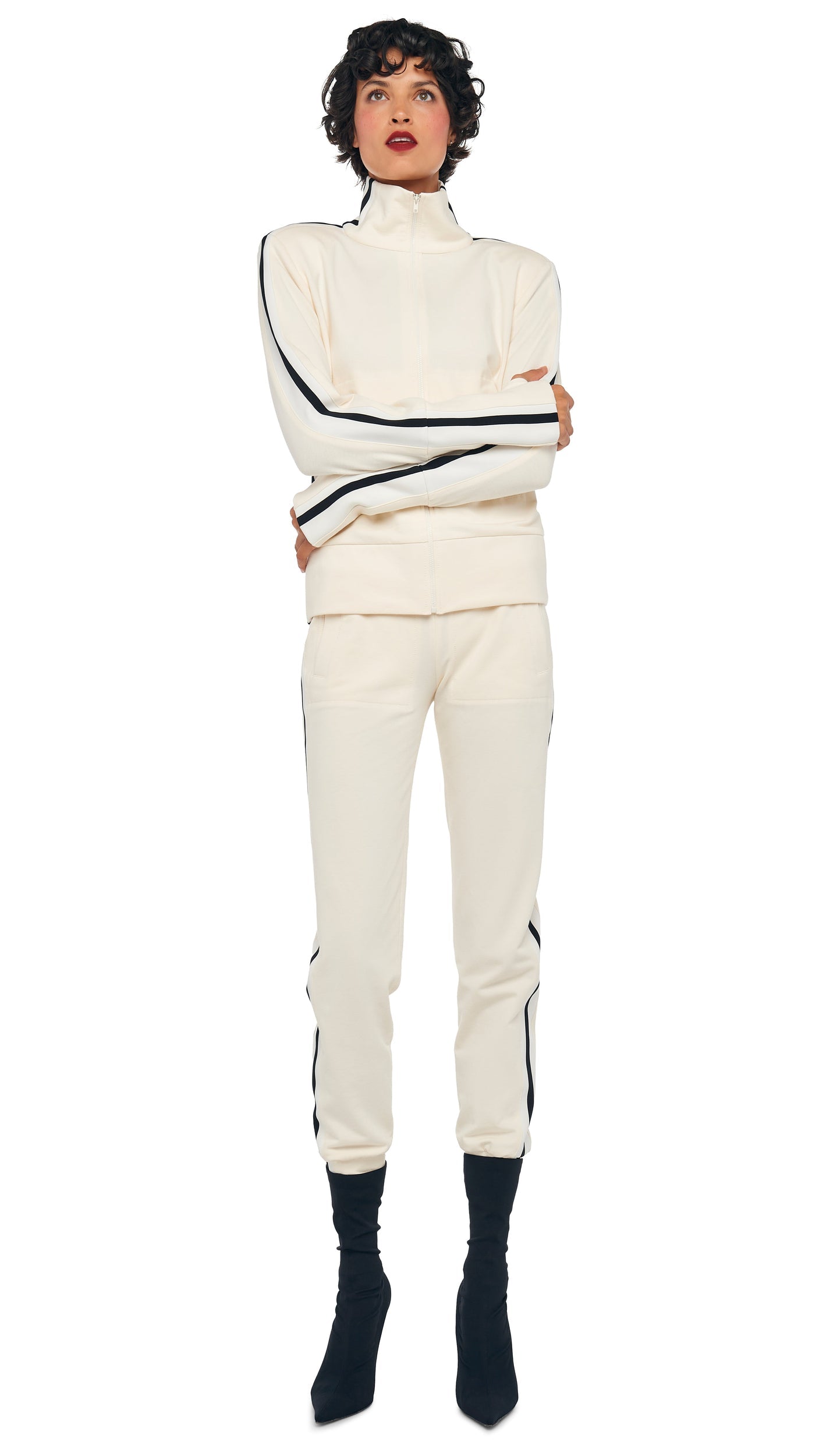 SIDE STRIPE JOG PANT Cream | Norma Kamali Women