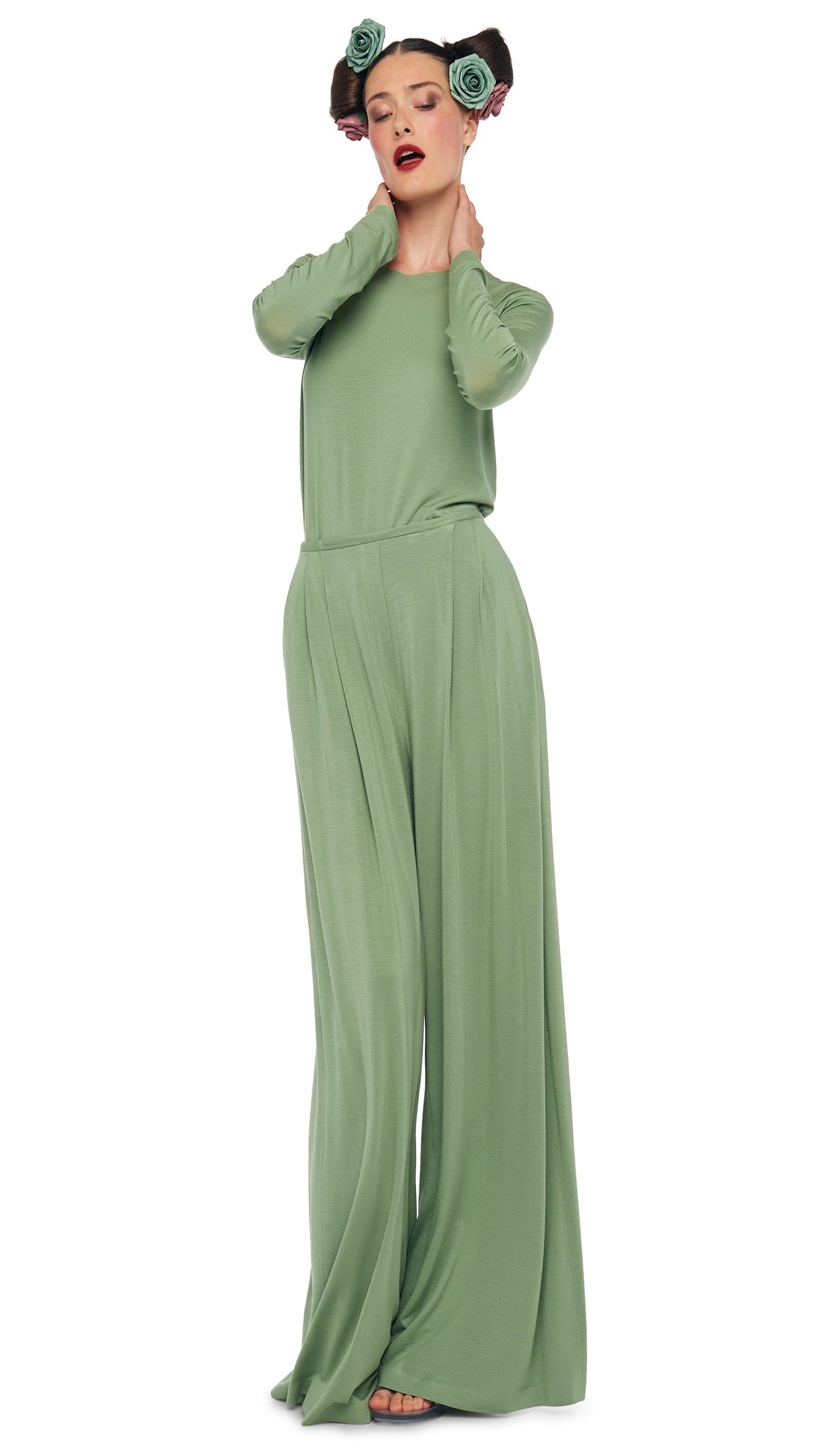 MENS PLEAT PANT Vintage Green | Norma Kamali Women
