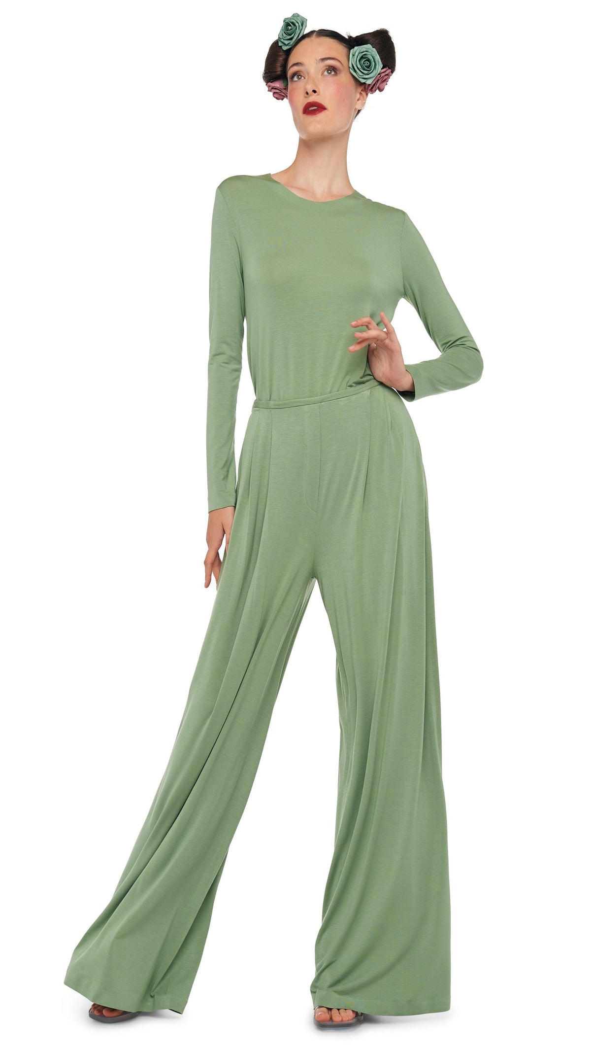 MENS PLEAT PANT Vintage Green | Norma Kamali Women