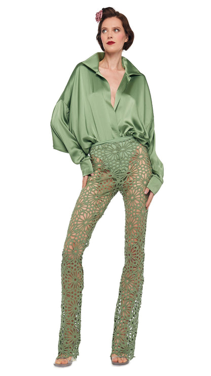 BOOT PANT W/O WAISTBAND Vintage Green | Norma Kamali Women