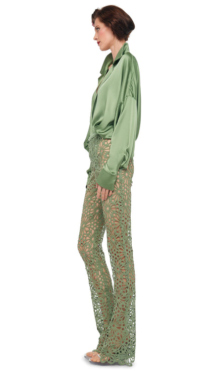 BOOT PANT W/O WAISTBAND Vintage Green | Norma Kamali Women