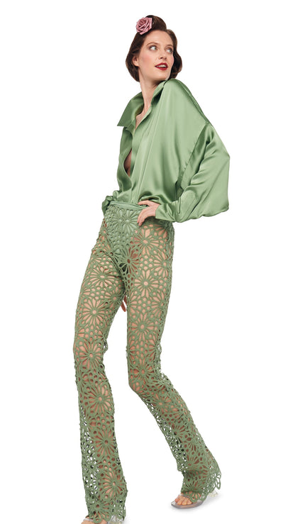 BOOT PANT W/O WAISTBAND Vintage Green | Norma Kamali Women