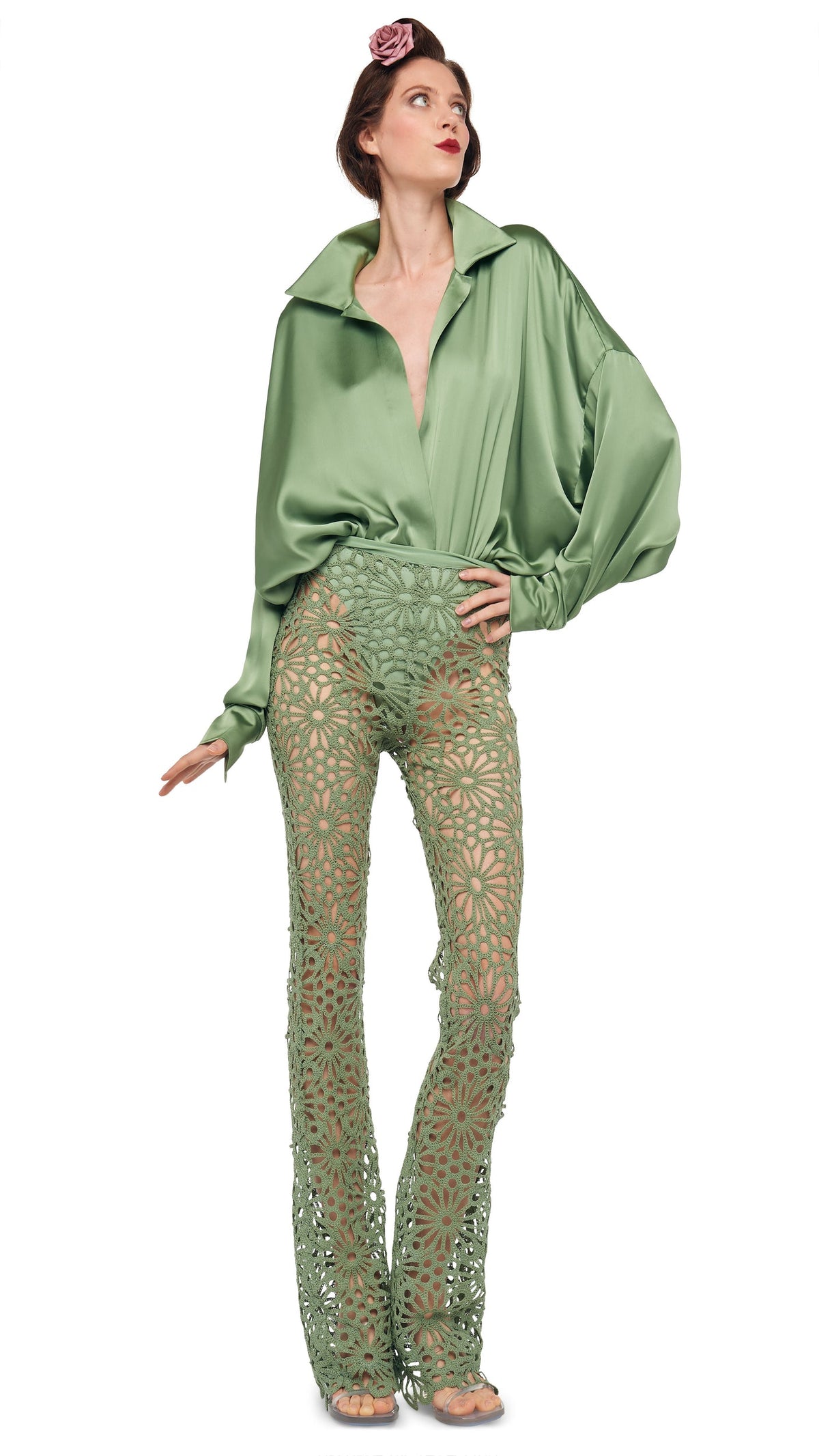 BOOT PANT W/O WAISTBAND Vintage Green | Norma Kamali Women