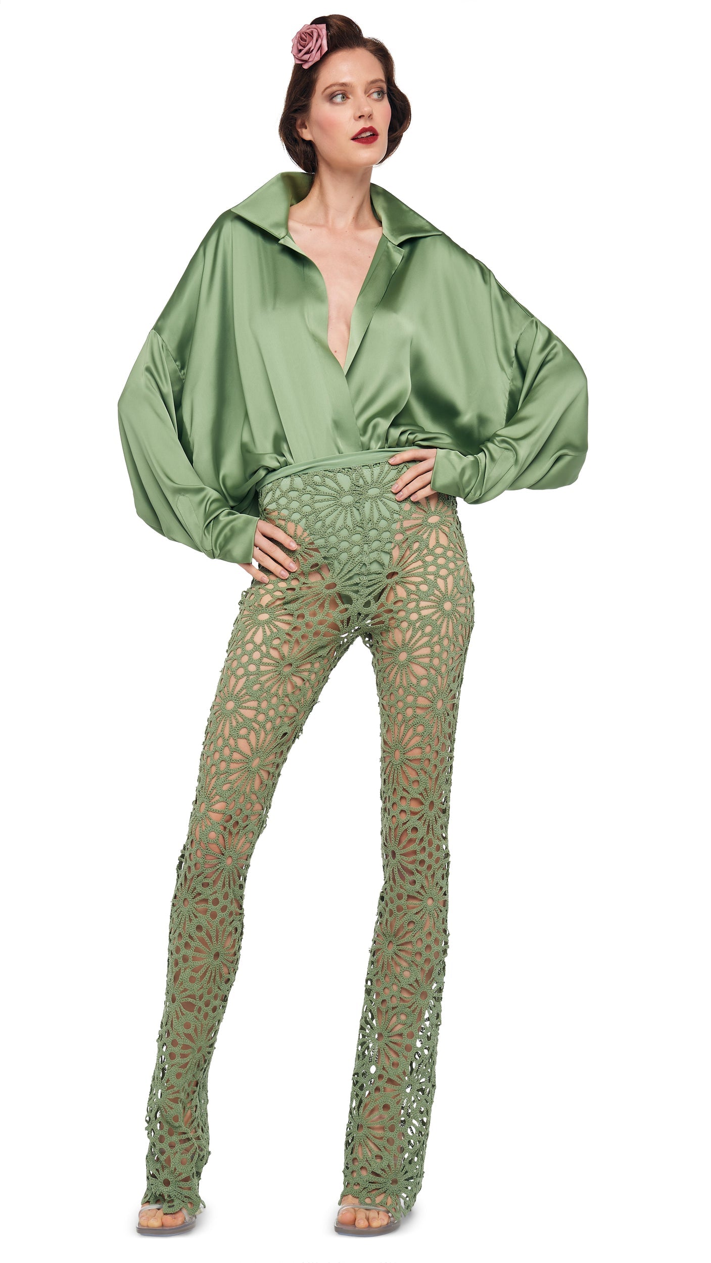 BOOT PANT W/O WAISTBAND Vintage Green | Norma Kamali Women
