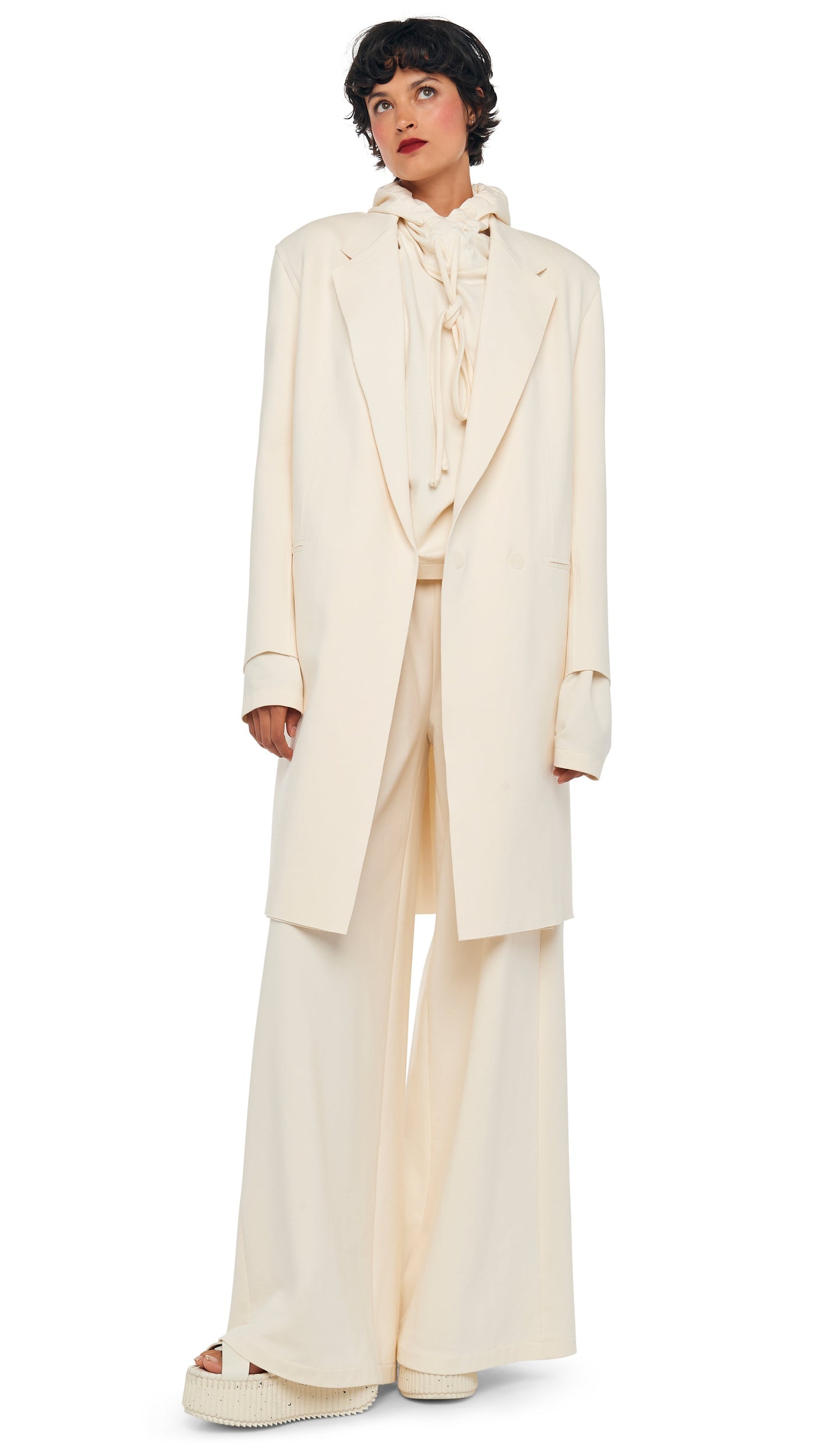 OS RAGLAN SLEEVE HOODED TOP Cream | Norma Kamali Women