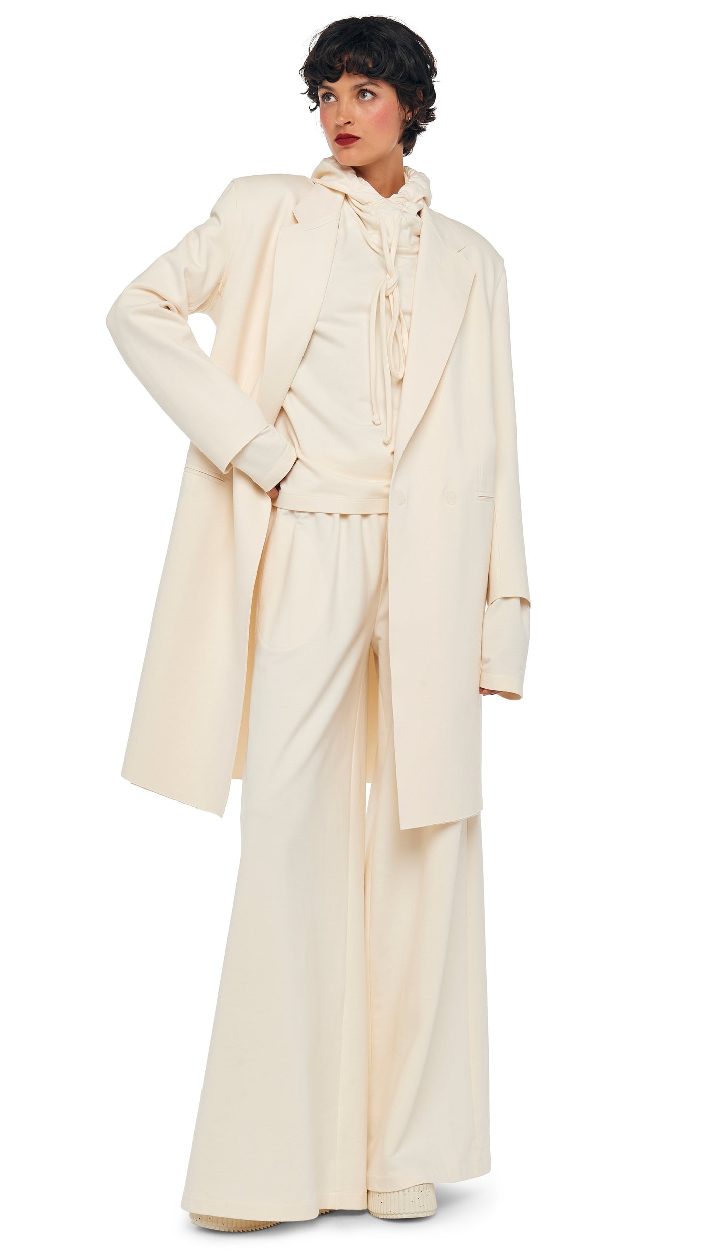 OS RAGLAN SLEEVE HOODED TOP Cream | Norma Kamali Women