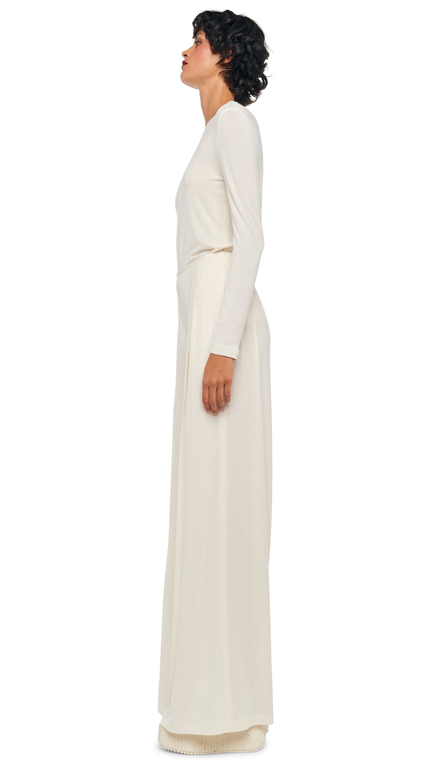 LONG SLEEVE CREW TOP Cream | Norma Kamali Women