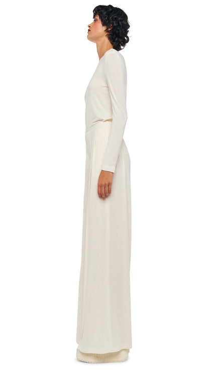 LONG SLEEVE CREW TOP Cream | Norma Kamali Women