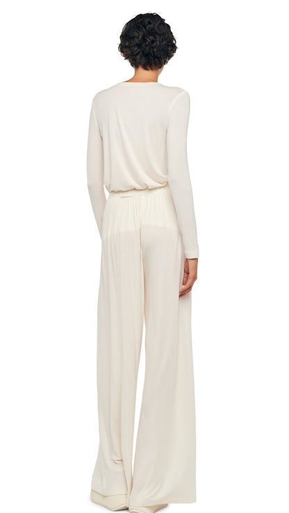 LONG SLEEVE CREW TOP Cream | Norma Kamali Women