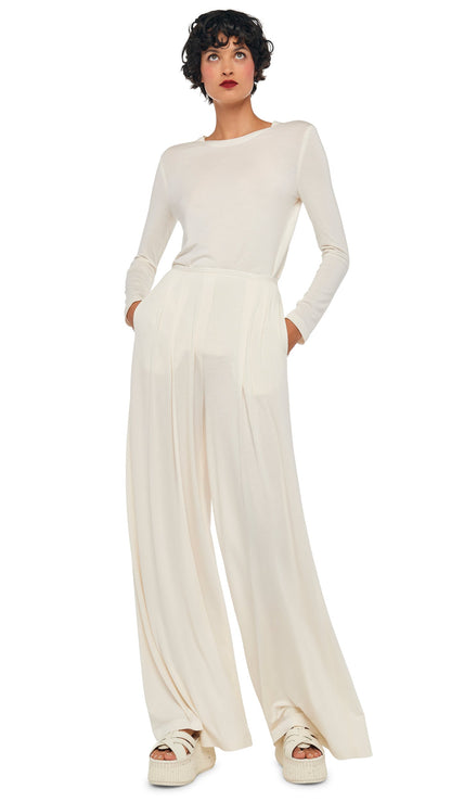 LONG SLEEVE CREW TOP Cream | Norma Kamali Women