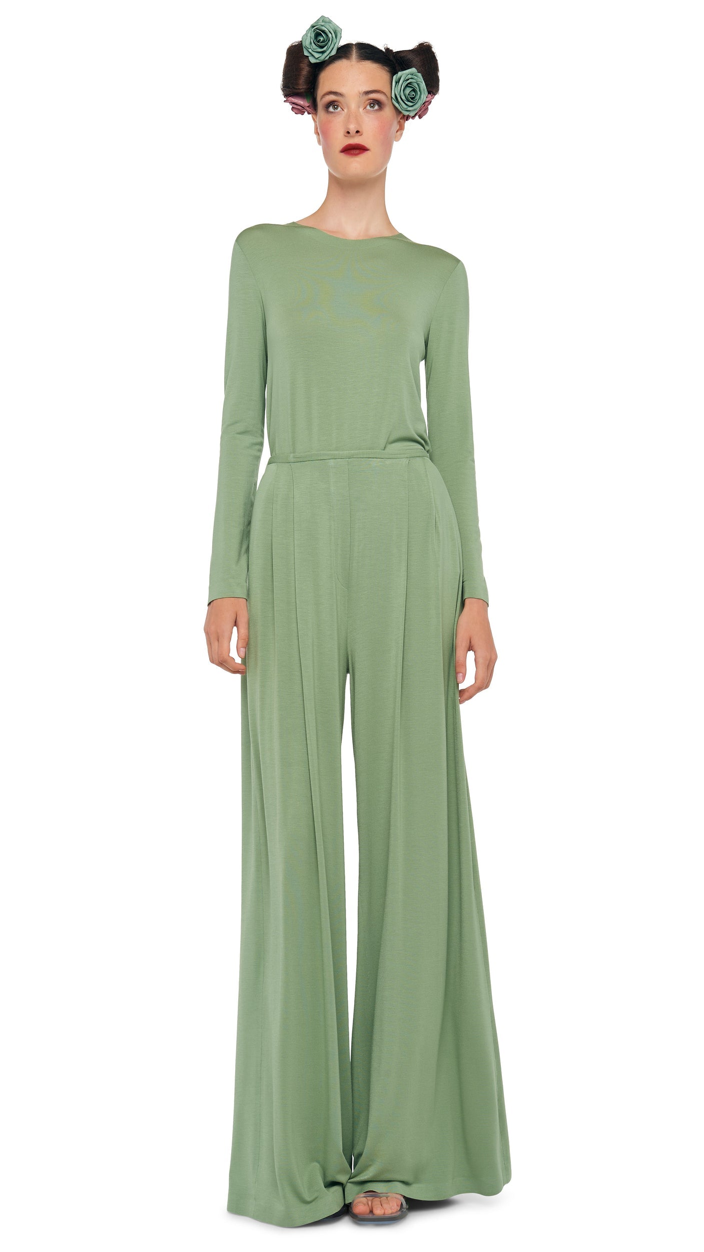 LONG SLEEVE CREW TOP Vintage Green | Norma Kamali Women