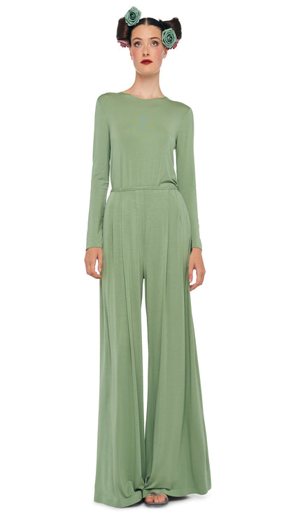LONG SLEEVE CREW TOP Vintage Green | Norma Kamali Women