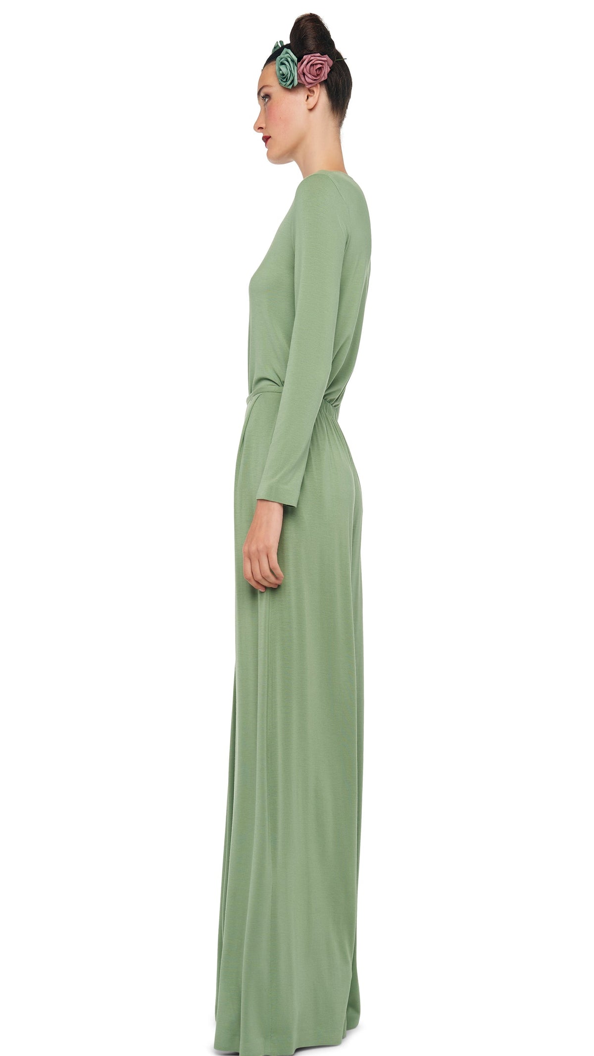 LONG SLEEVE CREW TOP Vintage Green | Norma Kamali Women