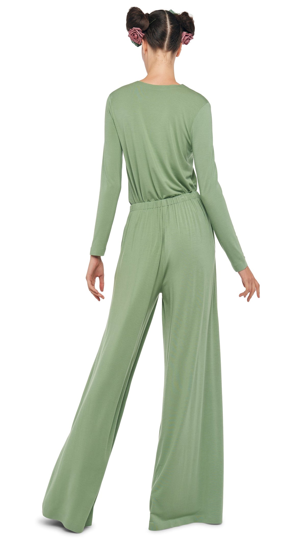 LONG SLEEVE CREW TOP Vintage Green | Norma Kamali Women