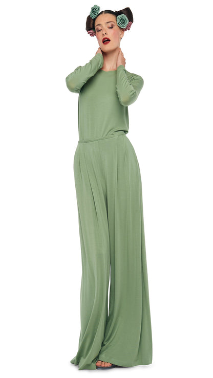 LONG SLEEVE CREW TOP Vintage Green | Norma Kamali Women