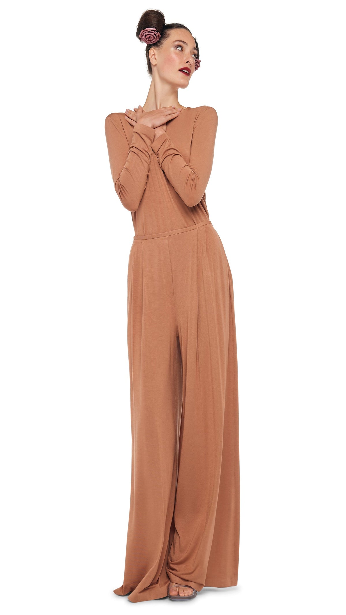 LONG SLEEVE CREW TOP Cappuccino | Norma Kamali Women