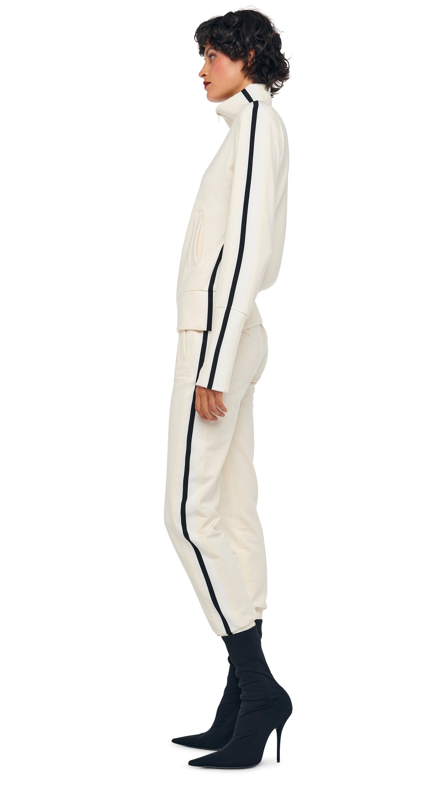 SIDE STRIPE TURTLE JACKET Cream | Norma Kamali Women