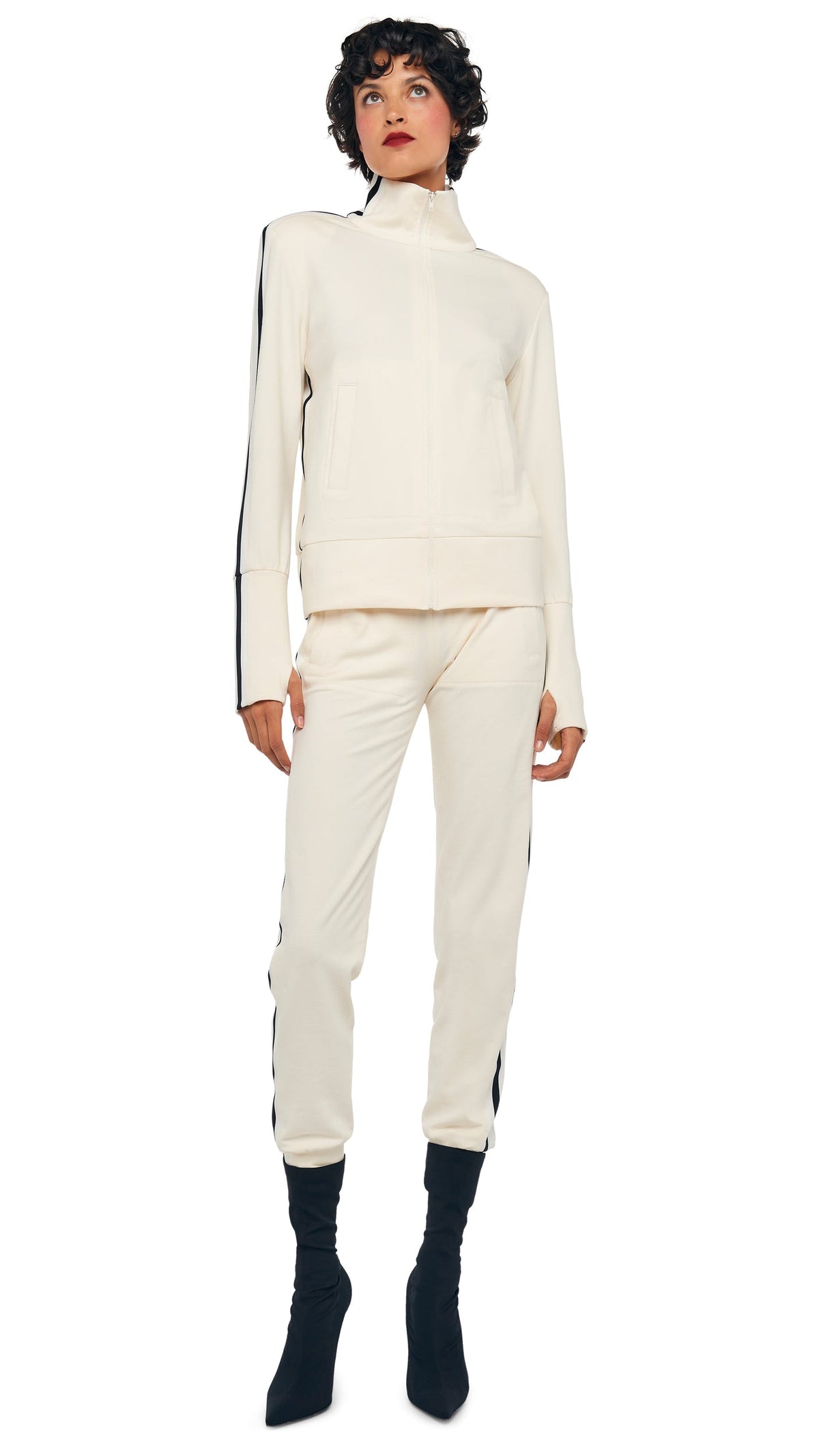 SIDE STRIPE TURTLE JACKET Cream | Norma Kamali Women