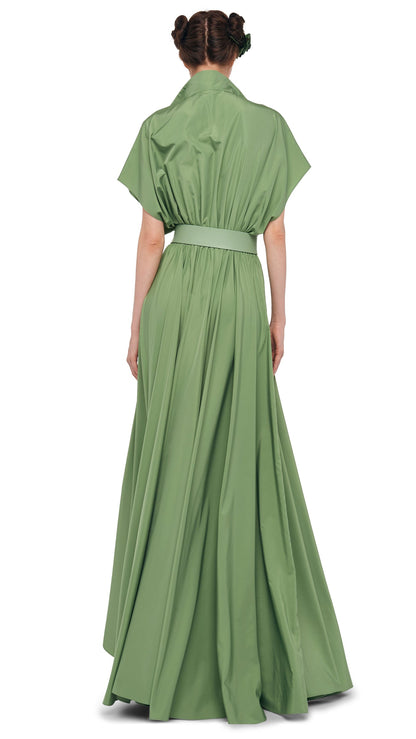SUPER OS SLEEVELESS BF NK SHIRT FLARED GOWN Vintage Green | Norma Kamali Women