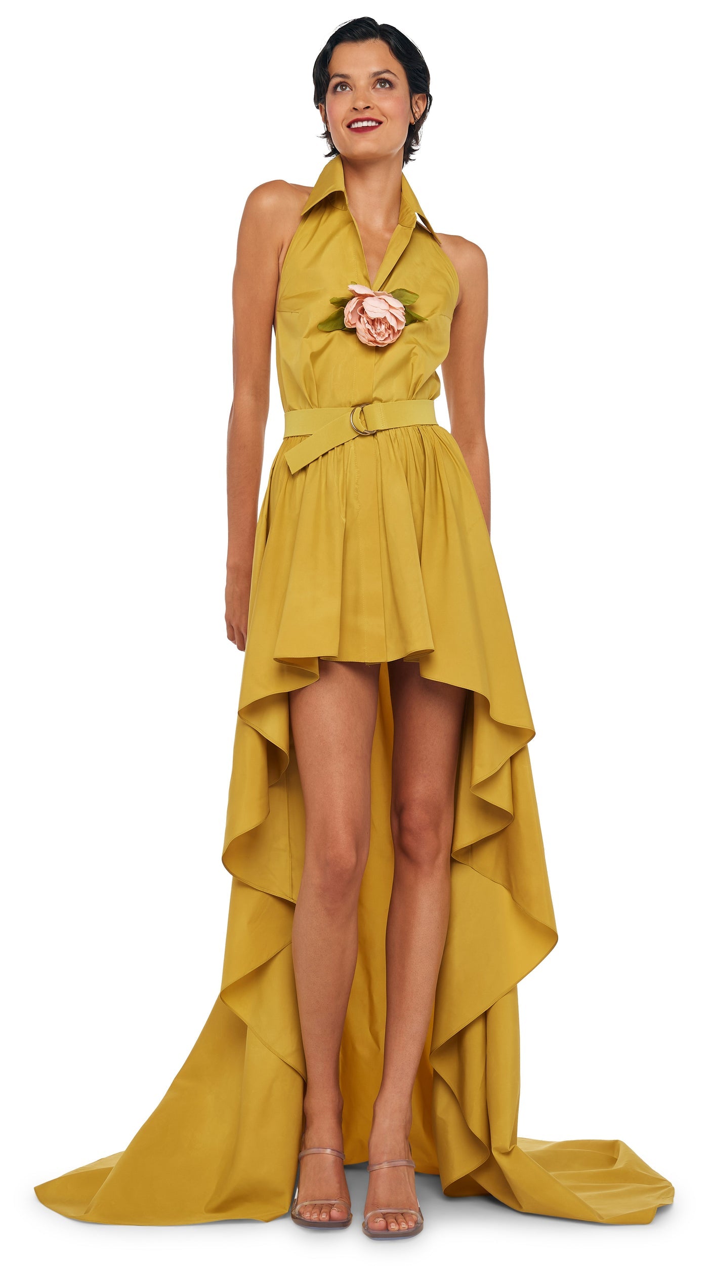 HI LOW NK HALTER FLARED GOWN Asparagus | Norma Kamali Women