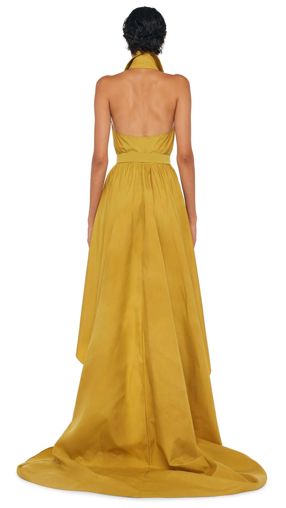 HI LOW NK HALTER FLARED GOWN Asparagus | Norma Kamali Women