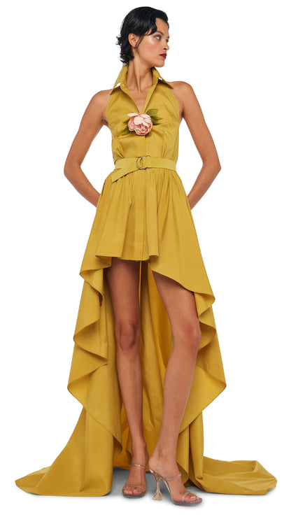 HI LOW NK HALTER FLARED GOWN Asparagus | Norma Kamali Women