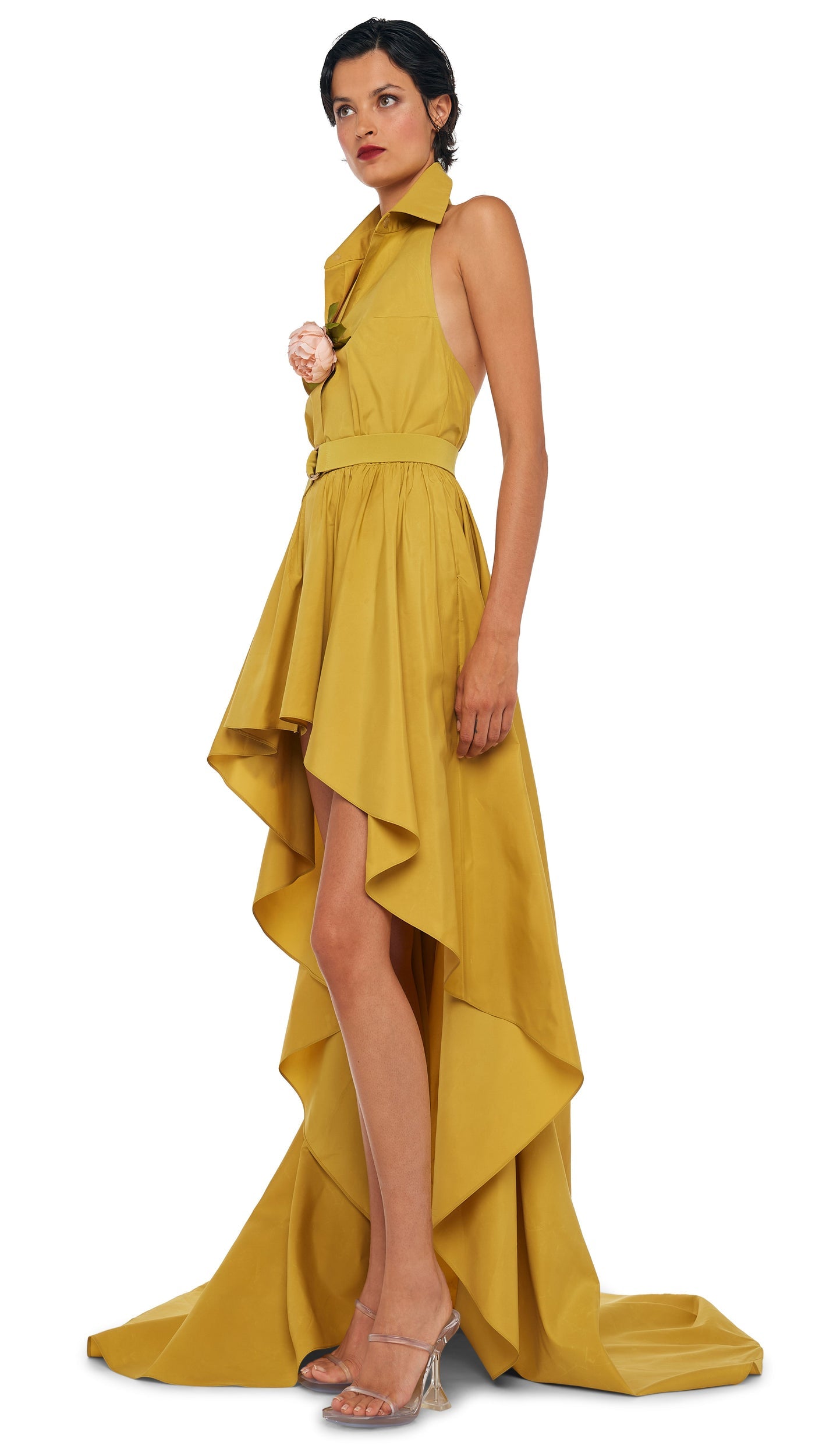 HI LOW NK HALTER FLARED GOWN Asparagus | Norma Kamali Women