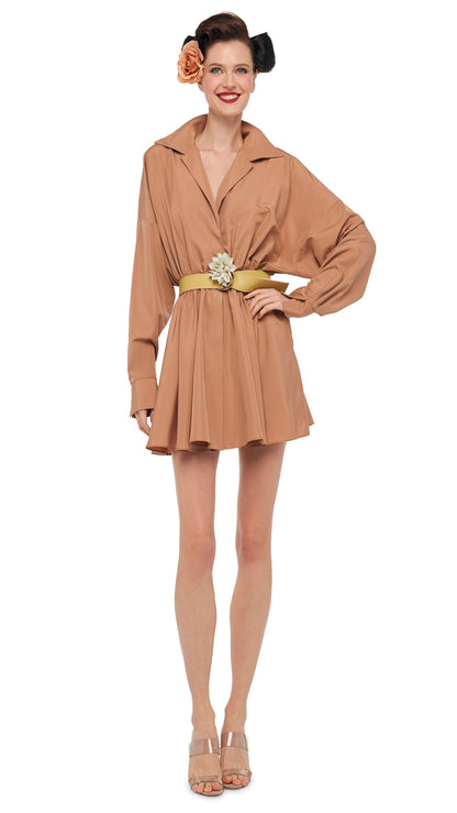 SUPER OS BF NK SHIRT FLARED MINI DRESS Cappuccino | Norma Kamali Women