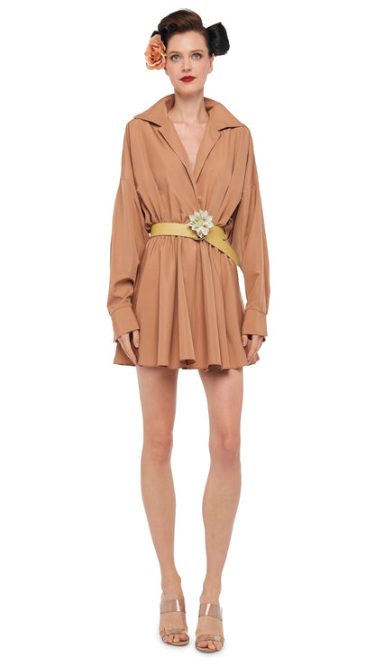 SUPER OS BF NK SHIRT FLARED MINI DRESS Cappuccino | Norma Kamali Women