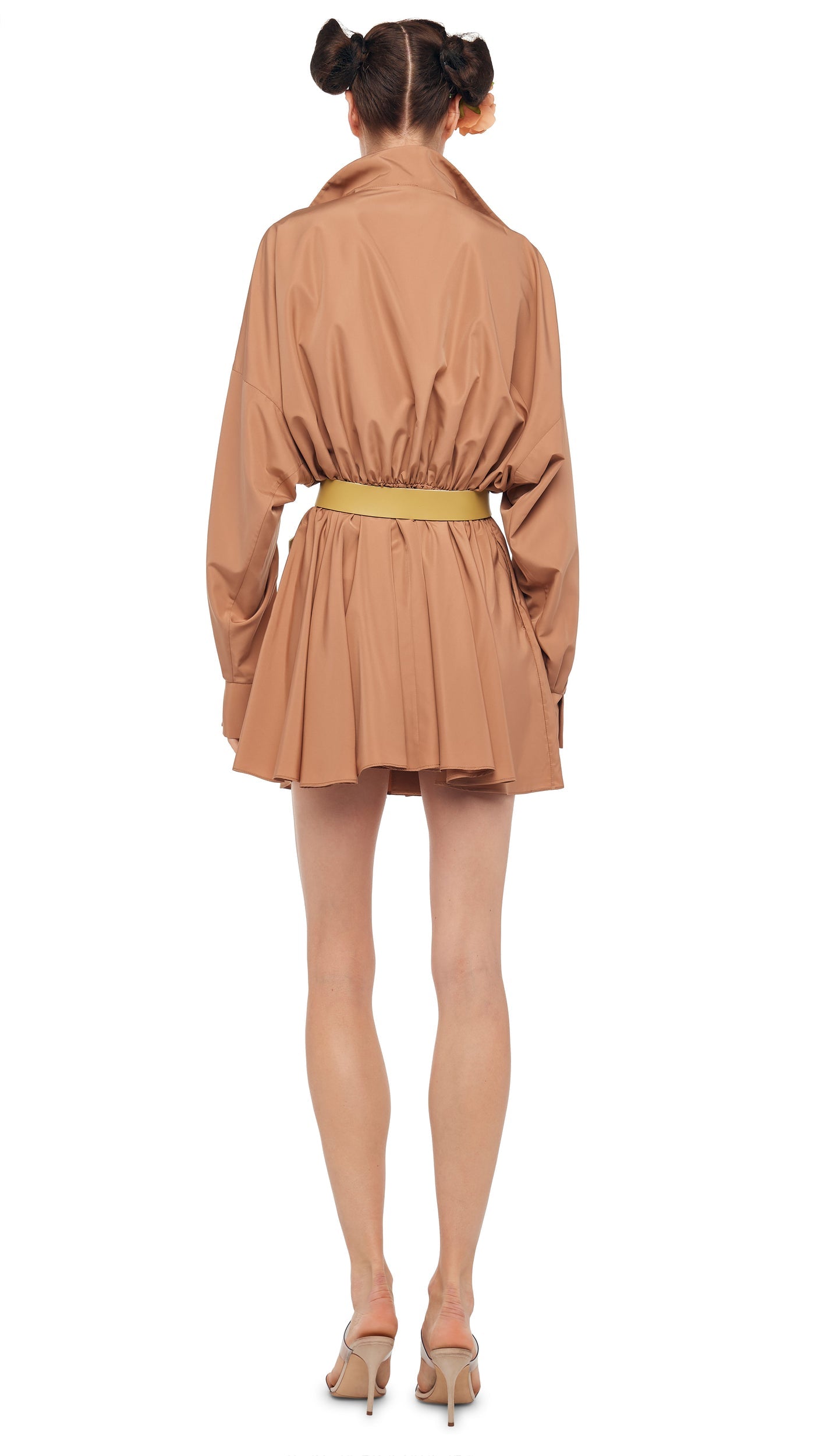 SUPER OS BF NK SHIRT FLARED MINI DRESS Cappuccino | Norma Kamali Women