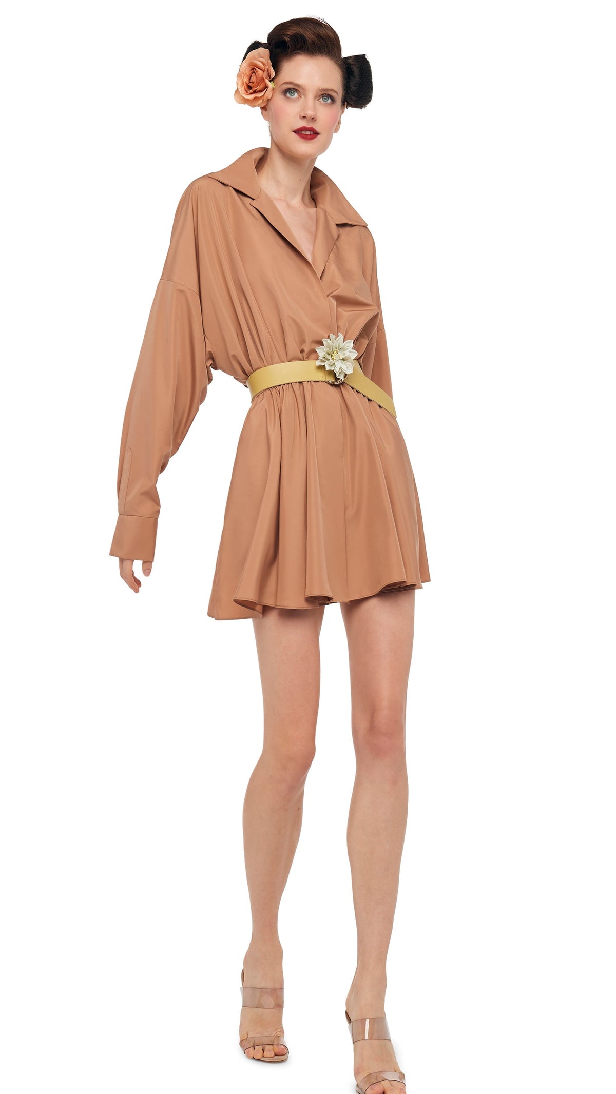 SUPER OS BF NK SHIRT FLARED MINI DRESS Cappuccino | Norma Kamali Women