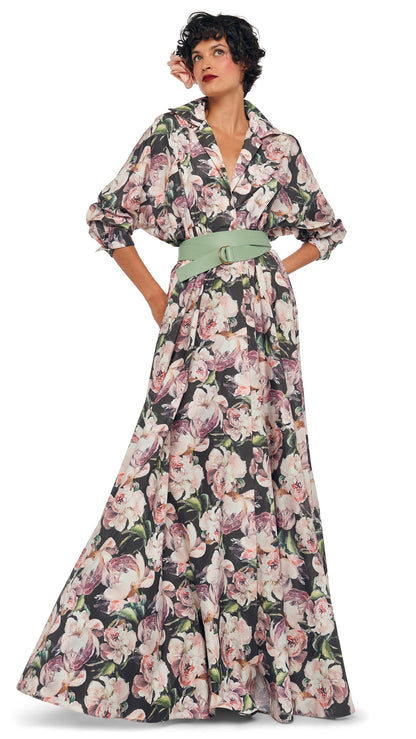 SUPER OS BF NK SHIRT FLARED GOWN Peony | Norma Kamali Women