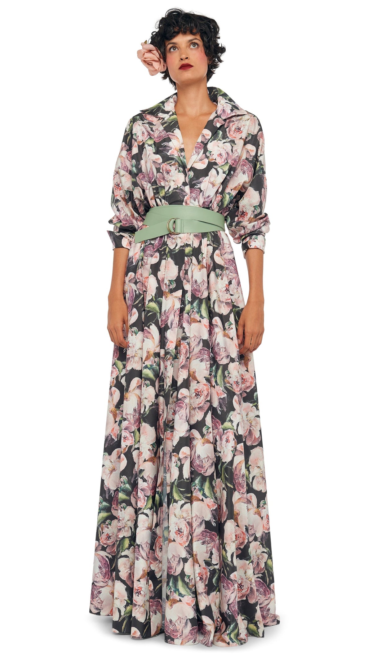 SUPER OS BF NK SHIRT FLARED GOWN Peony | Norma Kamali Women