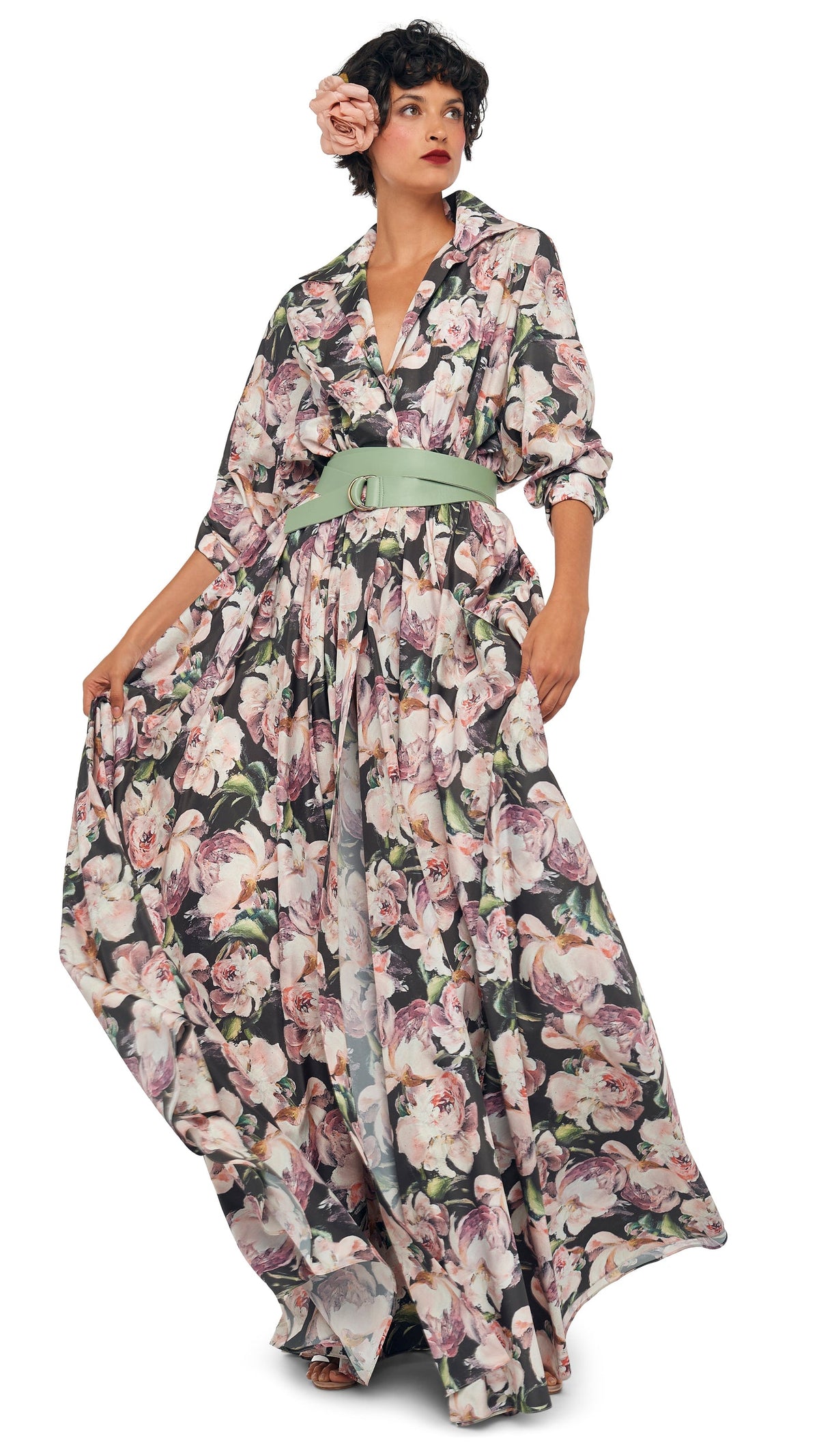 SUPER OS BF NK SHIRT FLARED GOWN Peony | Norma Kamali Women