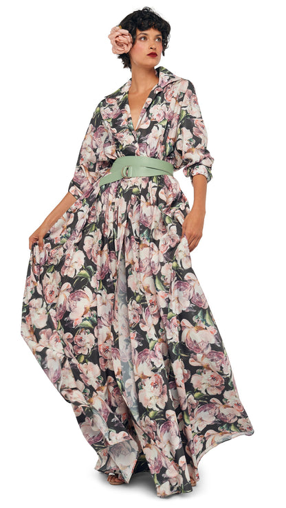 SUPER OS BF NK SHIRT FLARED GOWN Peony | Norma Kamali Women