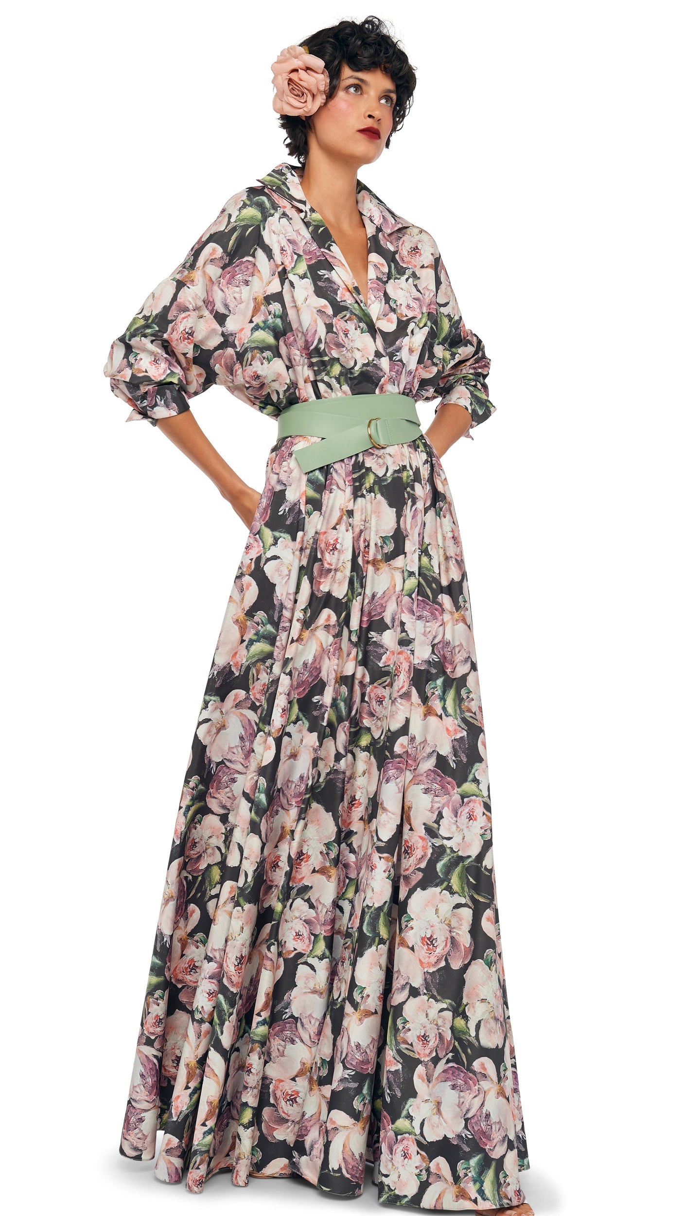 SUPER OS BF NK SHIRT FLARED GOWN Peony | Norma Kamali Women