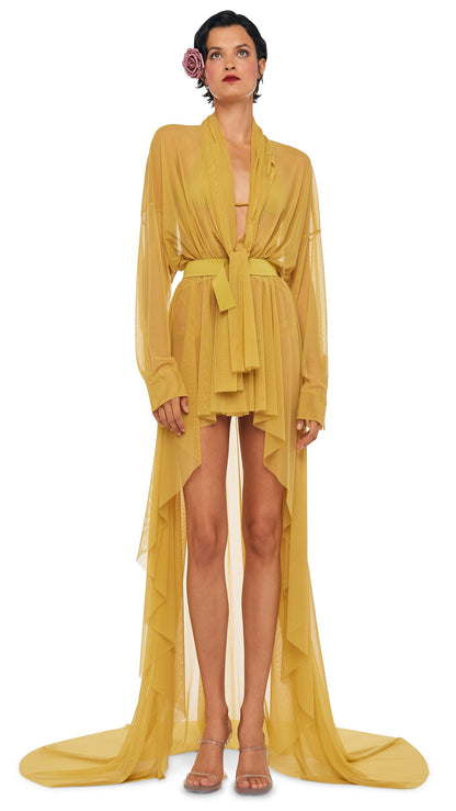 HI LOW OS BF NK SHIRT GOWN W/ BOW Asparagus | Norma Kamali Women