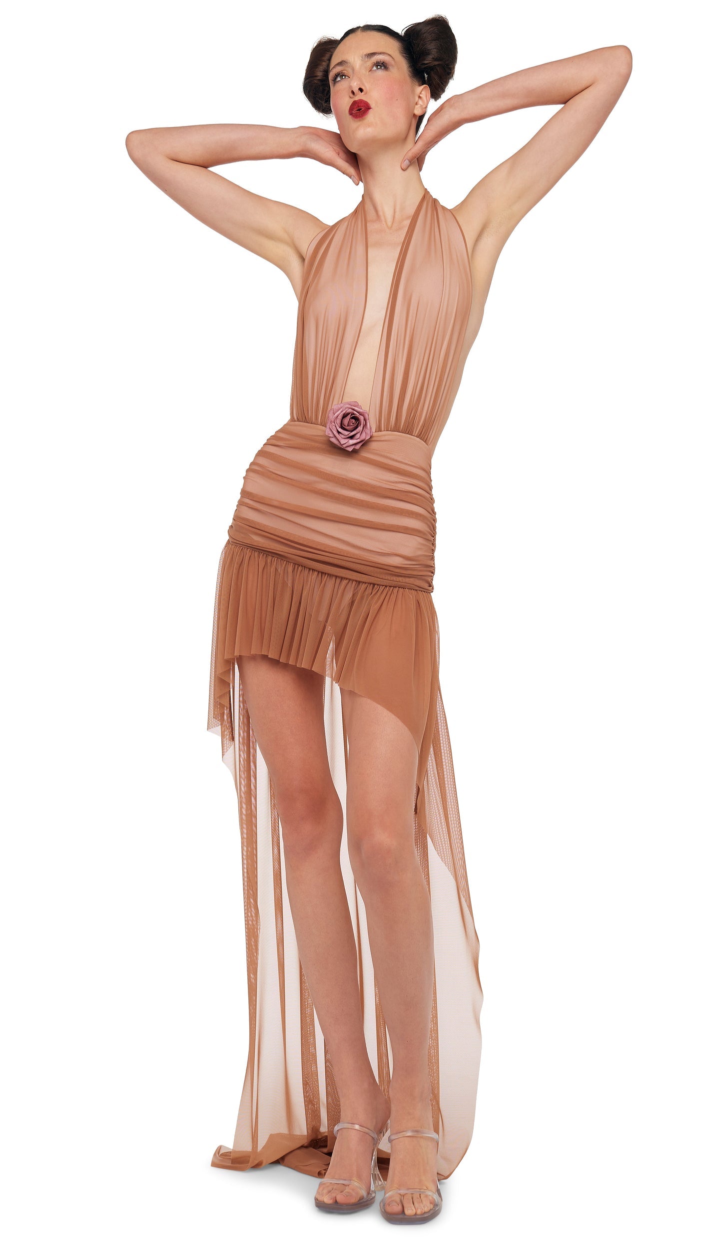 HI LOW HALTER DRESS Cappuccino/Snow White | Norma Kamali Women