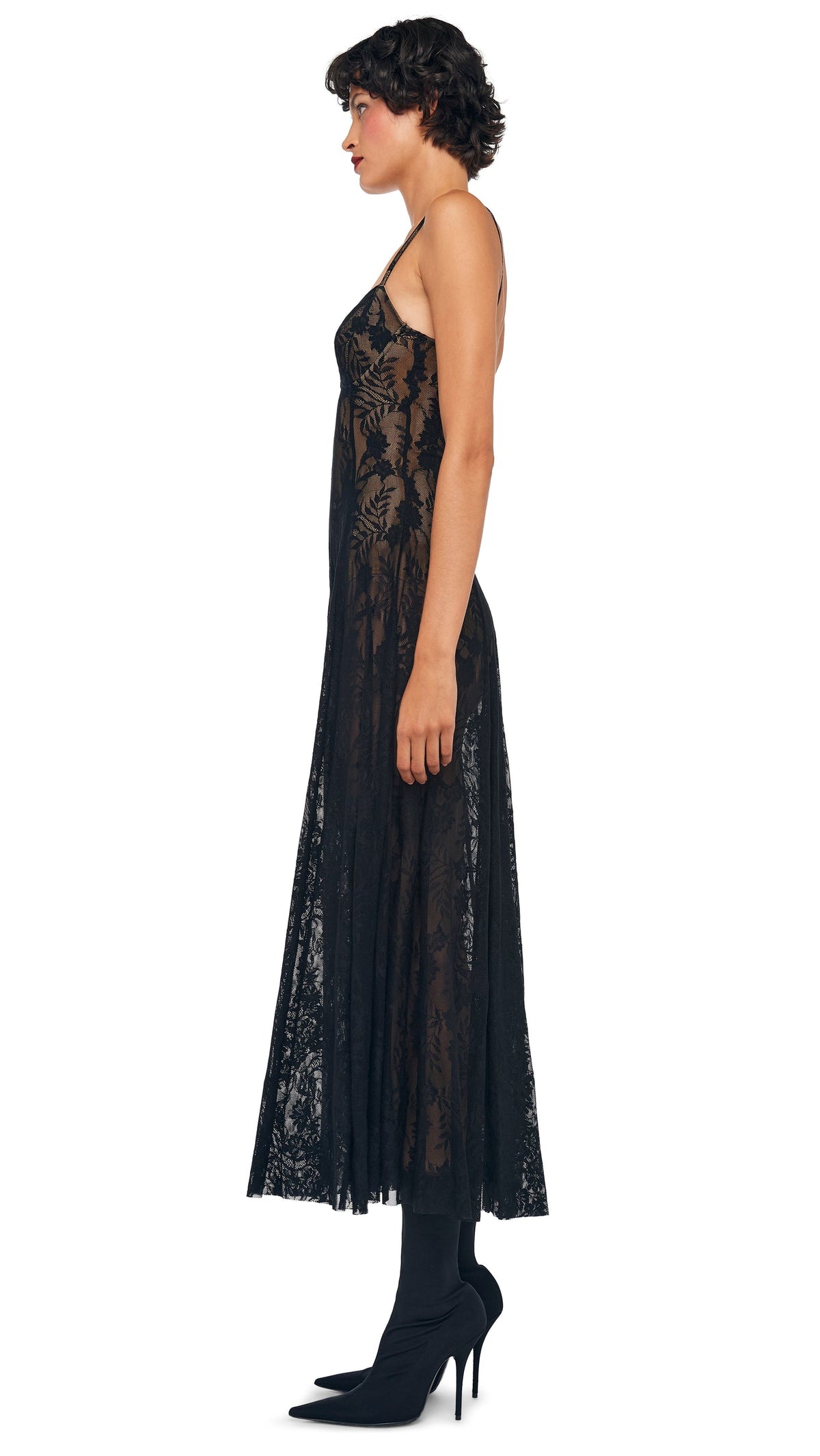 UNDERWIRE MIDCALF DRESS Black Stretch Lace/Nude | Norma Kamali Women