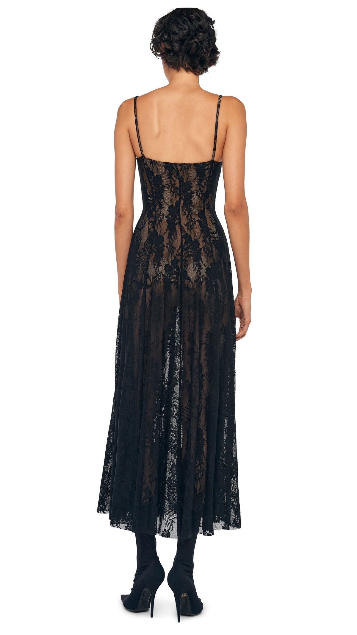 UNDERWIRE MIDCALF DRESS Black Stretch Lace/Nude | Norma Kamali Women