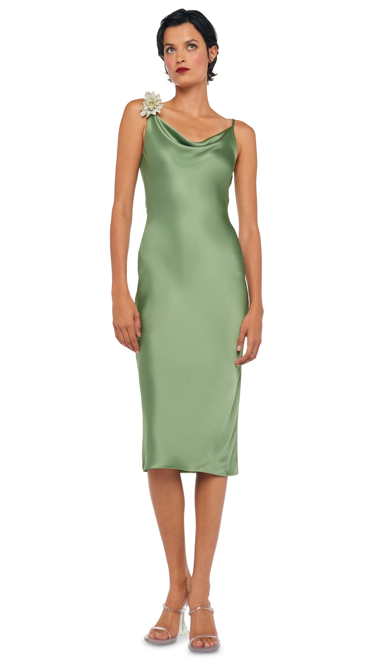 SLIP MARIA DRESS BELOW KNEE Vintage Green | Norma Kamali Women