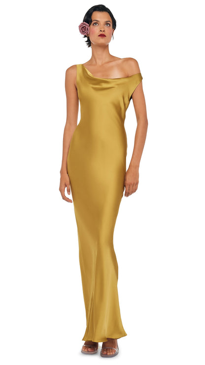 DROP SHOULDER MARIA GOWN Asparagus | Norma Kamali Women