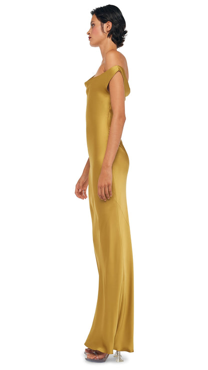 DROP SHOULDER MARIA GOWN Asparagus | Norma Kamali Women