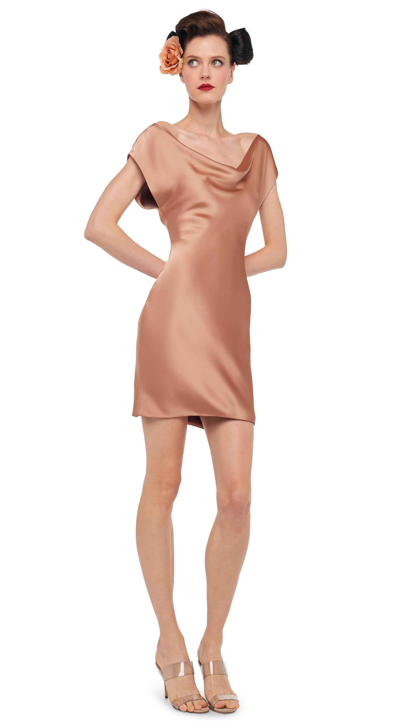 CAP SLEEVE MARIA MINI DRESS Cappuccino | Norma Kamali Women