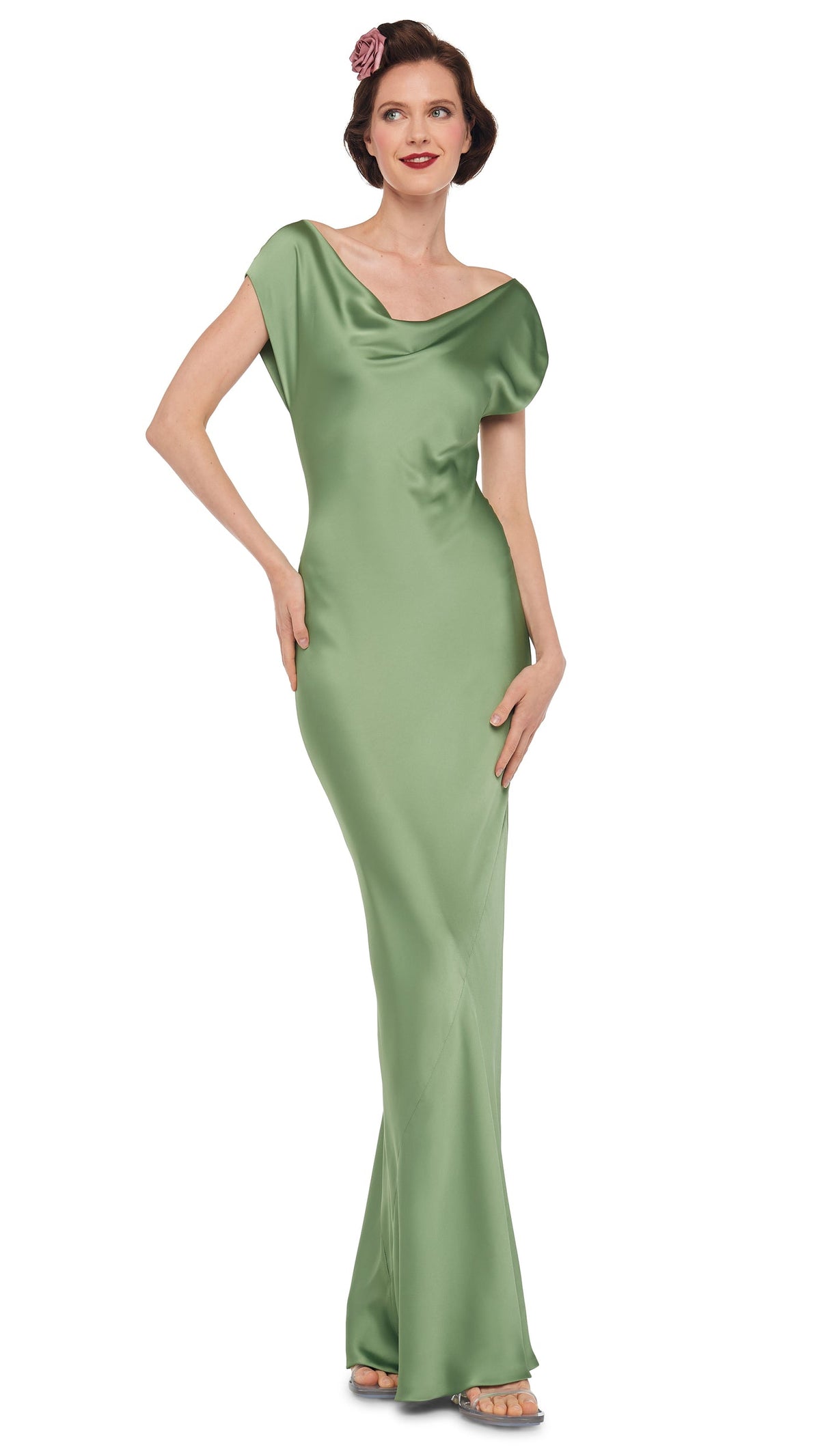 CAP SLEEVE MARIA GOWN Vintage Green | Norma Kamali Women