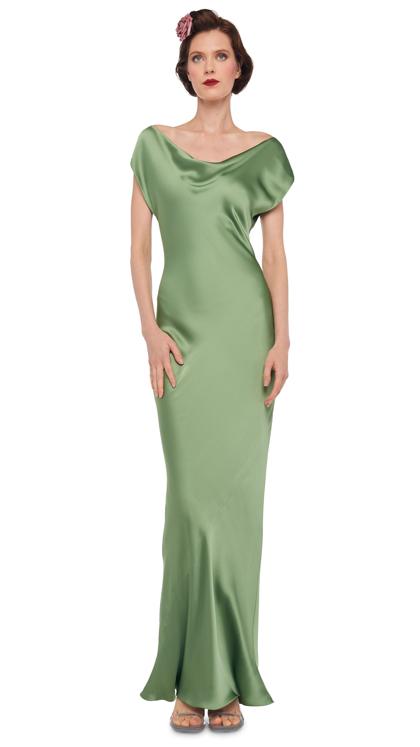 CAP SLEEVE MARIA GOWN Vintage Green | Norma Kamali Women